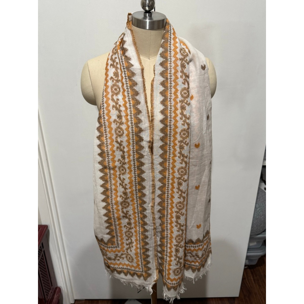 Women's Cortefiel White/cream Orange brown Patterned Scarf 28x72”